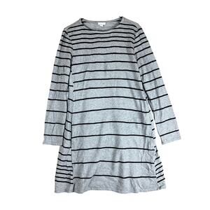J Jill Women Dress Gray Black Striped Long Sleeve Tunic Pocket Modal Blend M